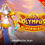 Tampilan Gates of Olympus Super Scatter dengan Zeus dan simbol pengganda.