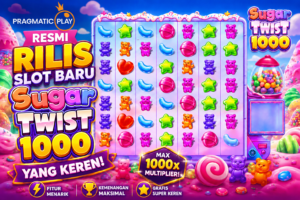 Tampilan permainan Sugar Twist 1000 dari Pragmatic Play dengan tema permen dan fitur multiplier.